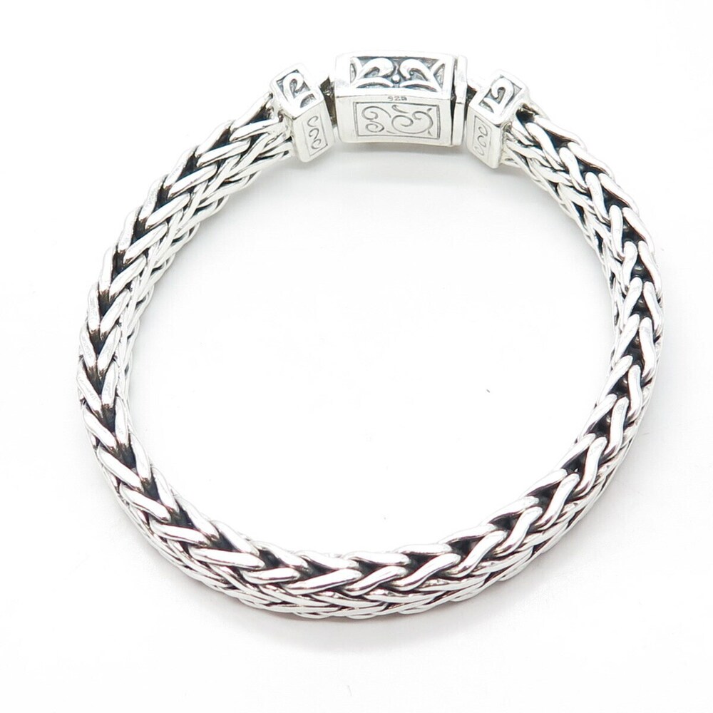 925 Sterling Silver Vintage Spiga/Wheat Link Heavy Bangle Bracelet 7.75" - Picture 4 of 7
